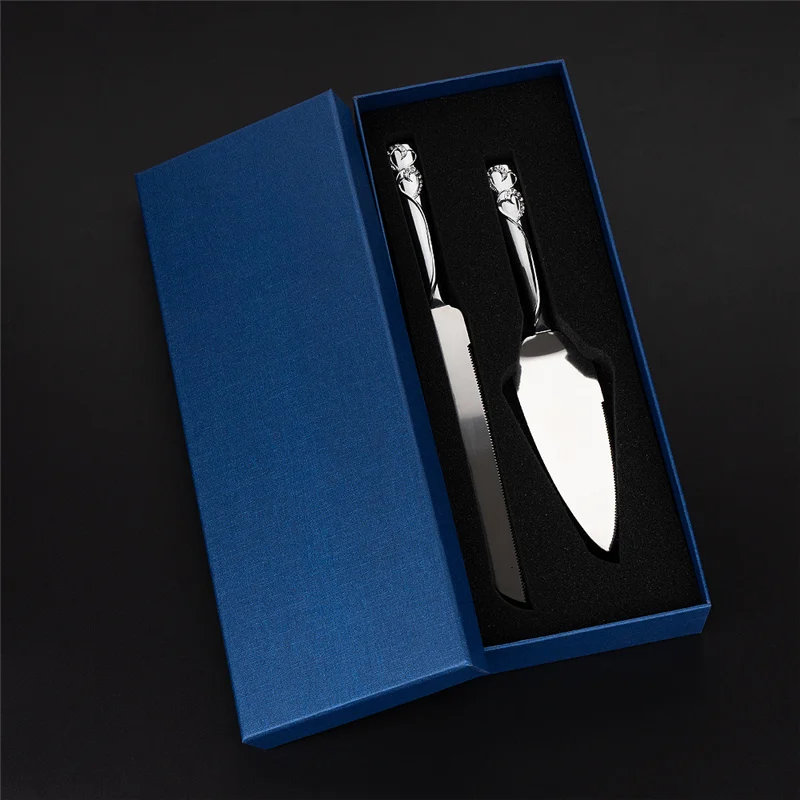 Crystal Handles Stainless Steel Server birthday logo wedding cake knife and serving set with diamond handle