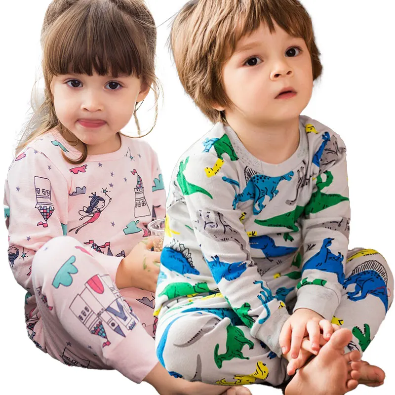 Custom children homewear set cartoon printed little kids sleepwear cotton long sleeve boys girls pajamas