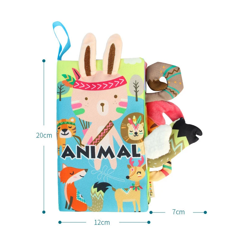 SeaMind Educational Soft Cloth Book Cute Colorful Cartoon Animal Tail Cloth Book with teether For Infant baby