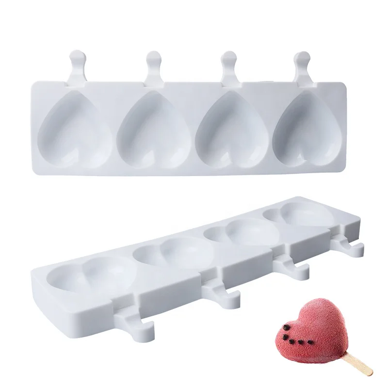 4 cavity Silicone Popsicle Mold Heart Shape Ice Cream Mold Fruits Shape Homemade Popsicle Maker