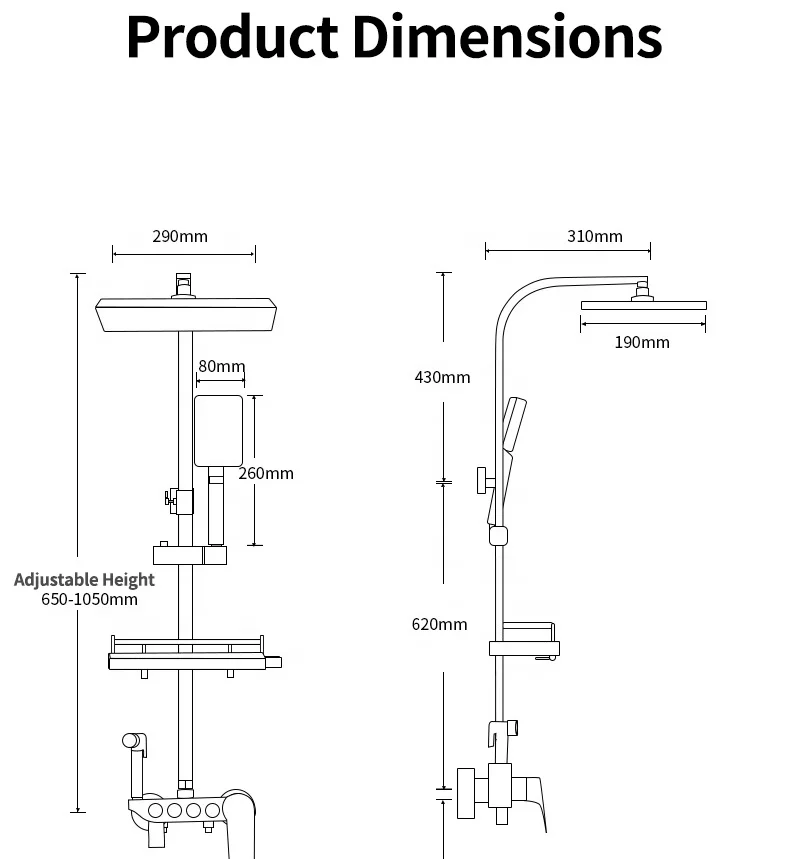 Manufacturer Price Black Rain Brass Bathtub Piano Key Thermostat Shower Bathroom System Set Digital Display