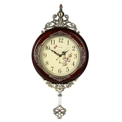 14 inch round solid wood wall decoration European home custom quartz lock home antique wood digital silent wall clock