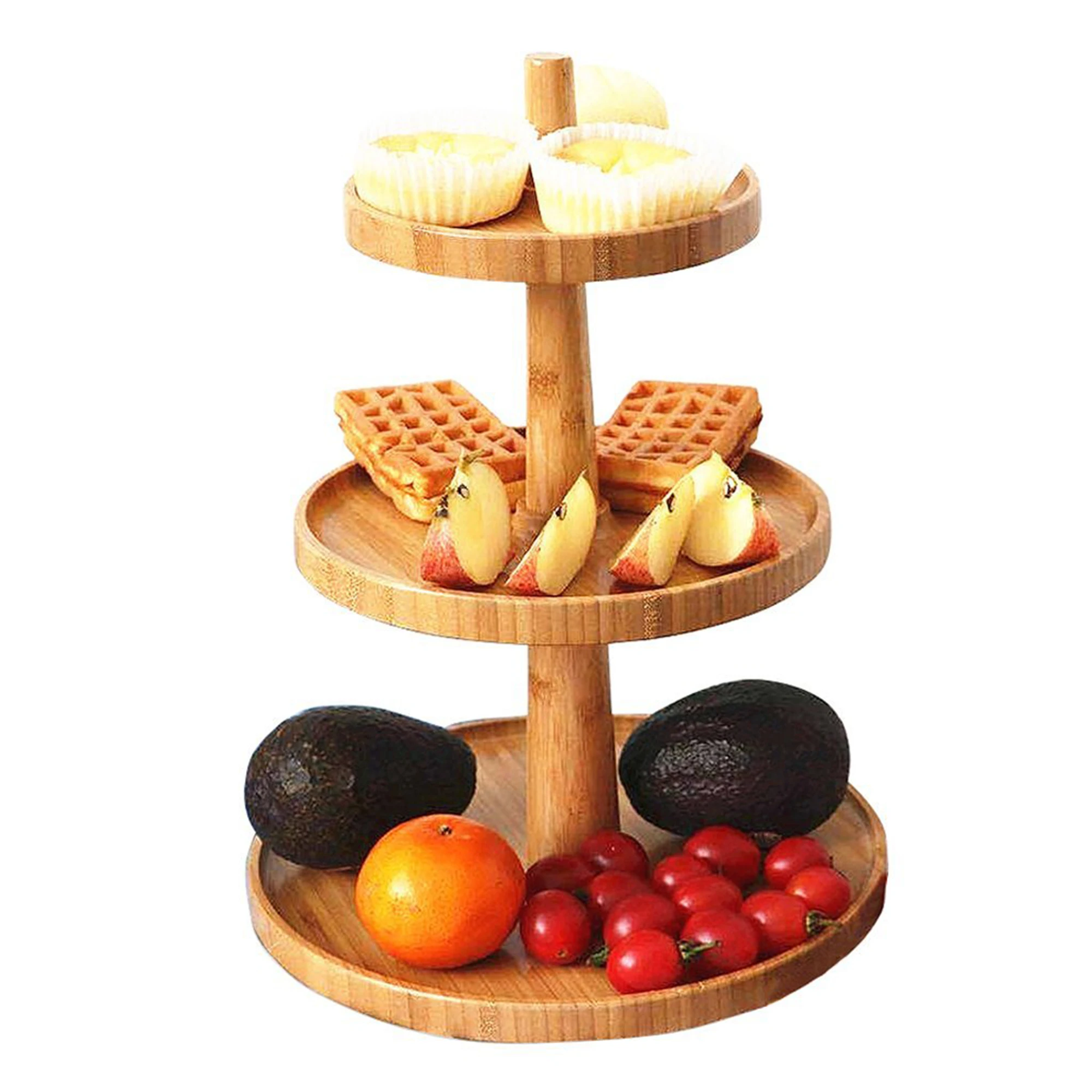 3 Tier Bamboo Cake Stands For Wedding Cakes and Wood Fruit Candy Cake Cookies Dessert Display Tray for Wedding Birthday Party