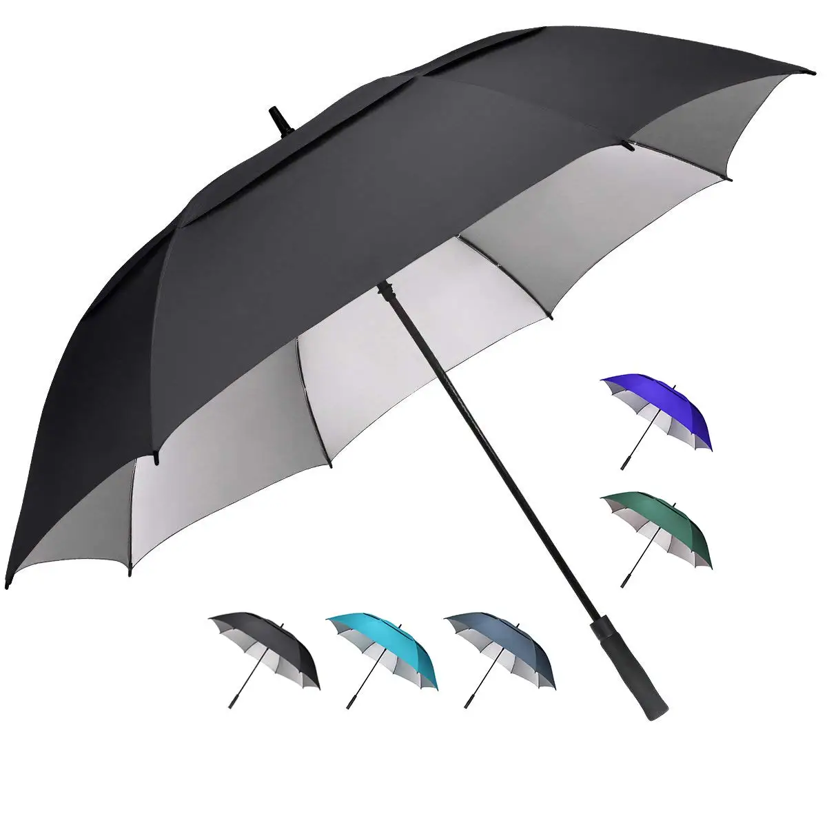 Durable Extra Large Stick Umbrella Automatic Open Golf Umbrella Strong Windproof Water Resistant Double Canopy Umbrella