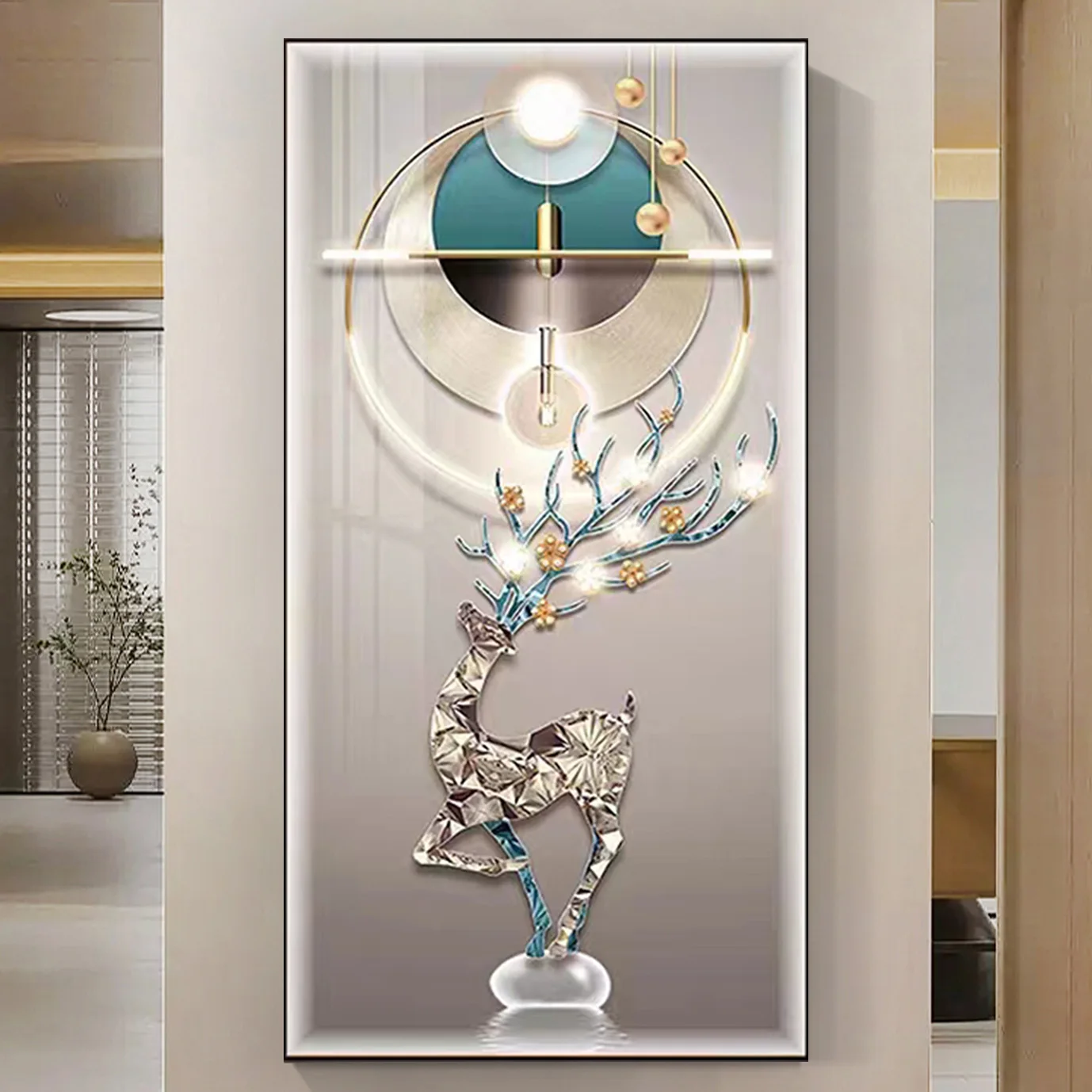 Manufacturers wholesale entrance porch decor painting elk animal painting light luxury high-end living room crystal painting