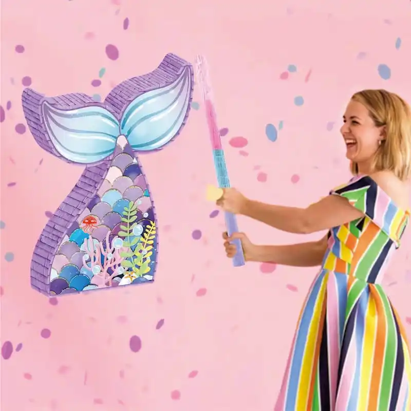 Paper Blindfold For Kid Birthday Party Decoration  and  Hot Selling Mermaid Tail Pinata With Plastic Bat