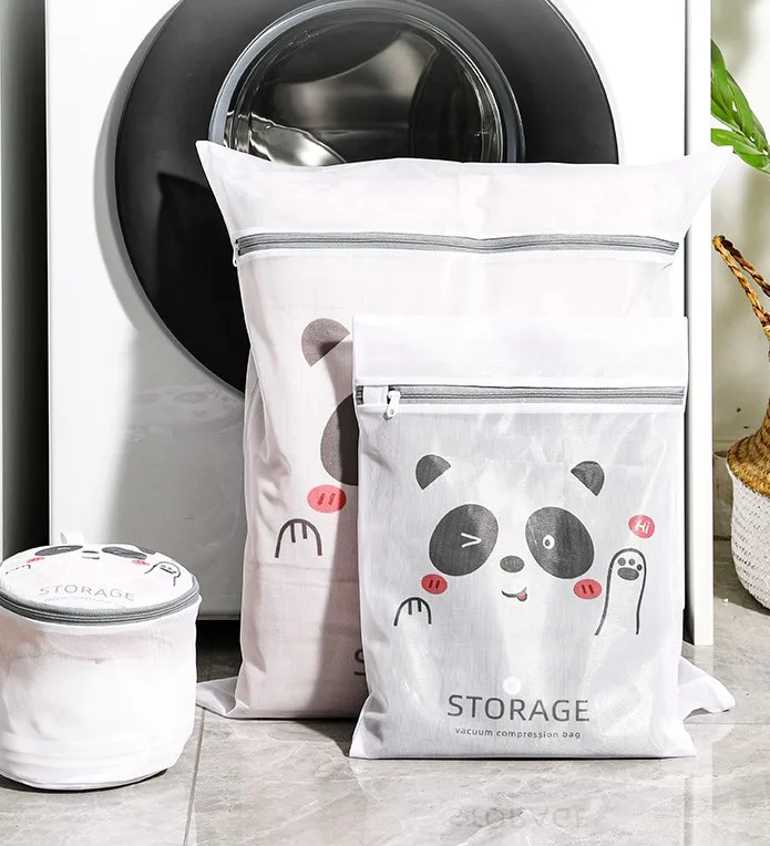 extra large Polyester net mesh wash bag custom mesh laundry bag for socks grey / pink zipper