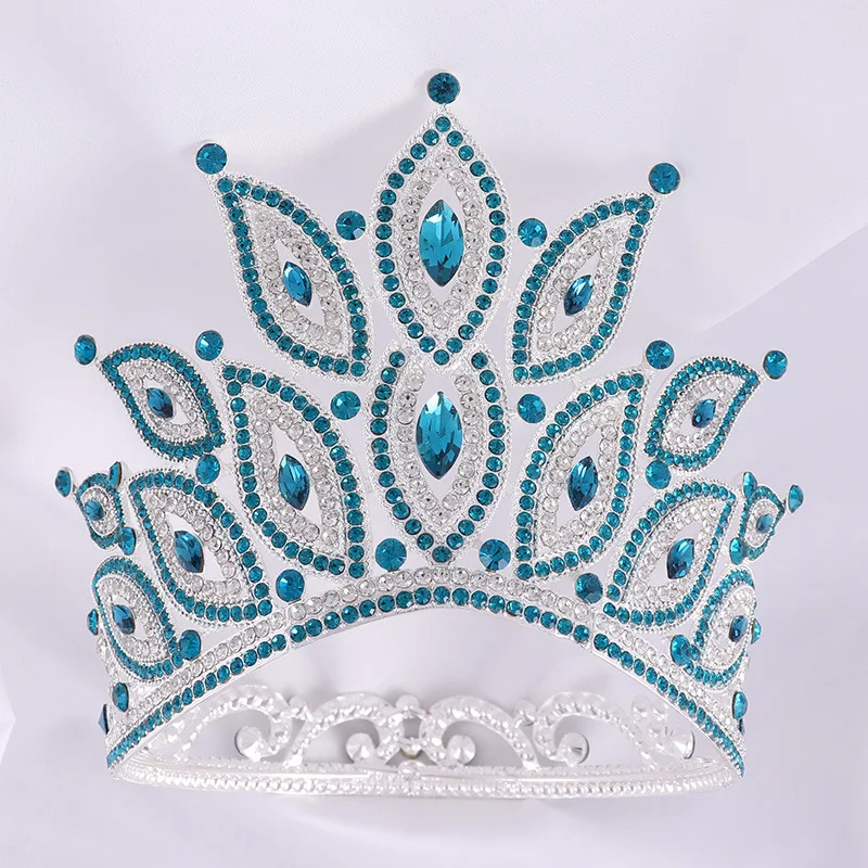 Large round tall pageant crown tiara rhinestone women bridal round crown party wedding tiaras