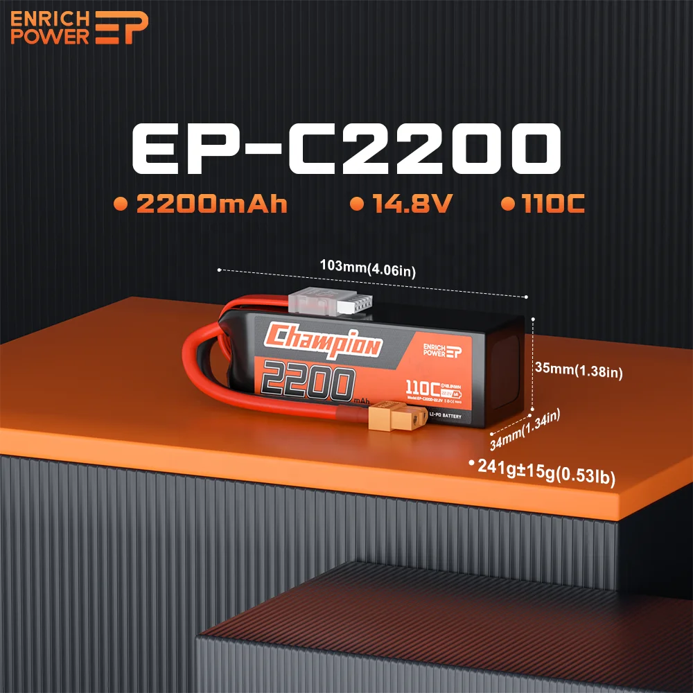 EP 14.8V 4S Lipo Battery 2200mAh 110C Lipo Battery with XT60 for RC Quadcopter Drone and FPV Model