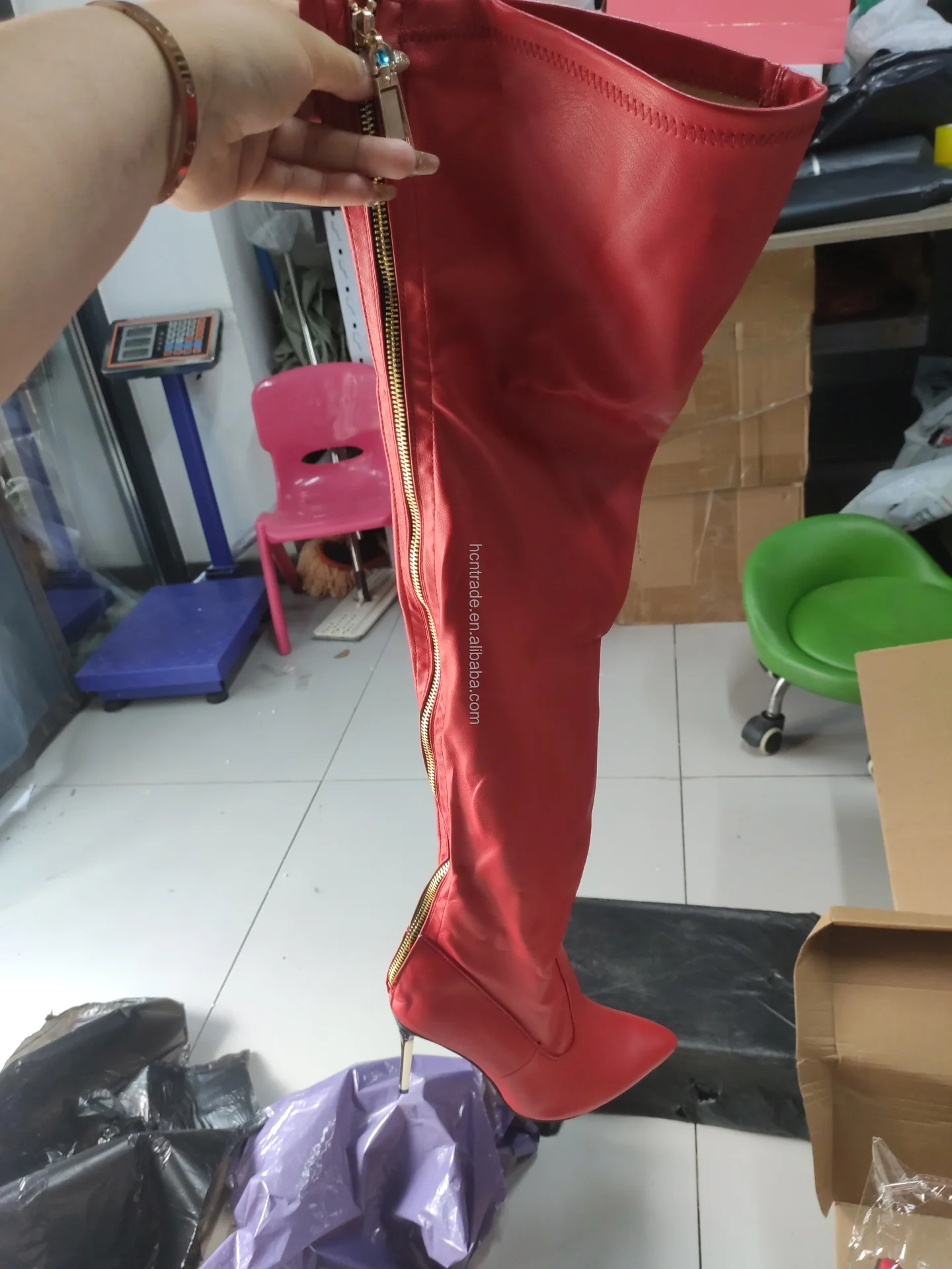 BUSY GIRL MF2419 Women Boots 2024 Bright Sexy 11cm High Heel Pointed Toe Party Nightclub Botas Zipper Thigh High Boots