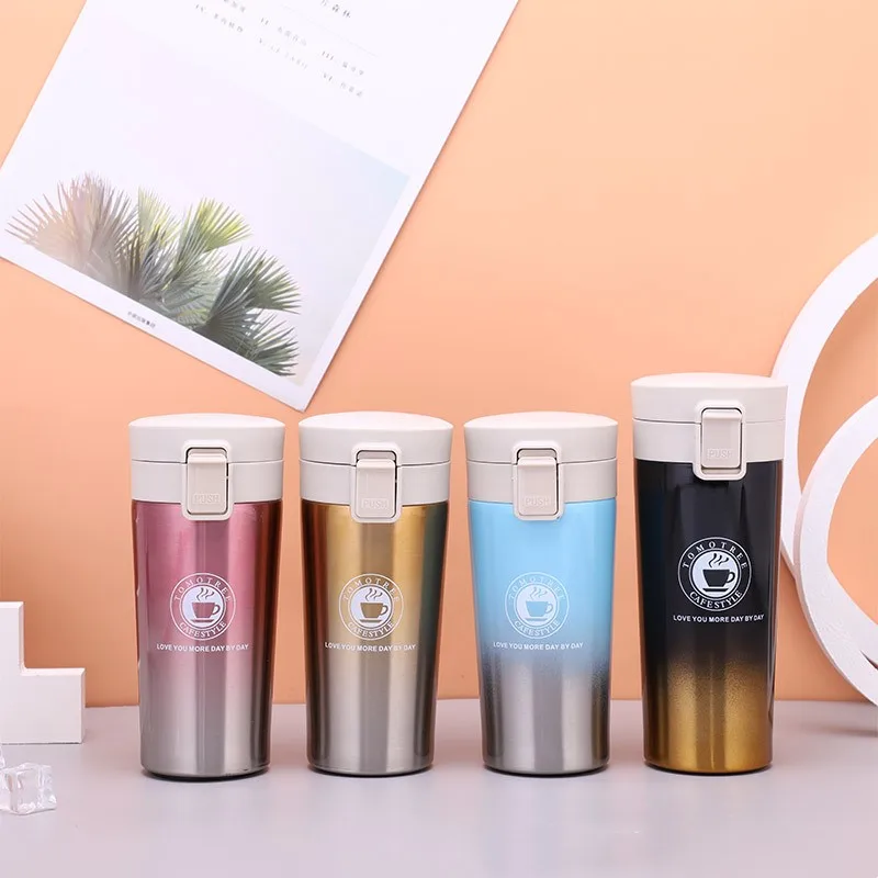 New bouncing Lid stainless steel thermal insulation Gradient double wall vacuum oem portable travel coffee mugs