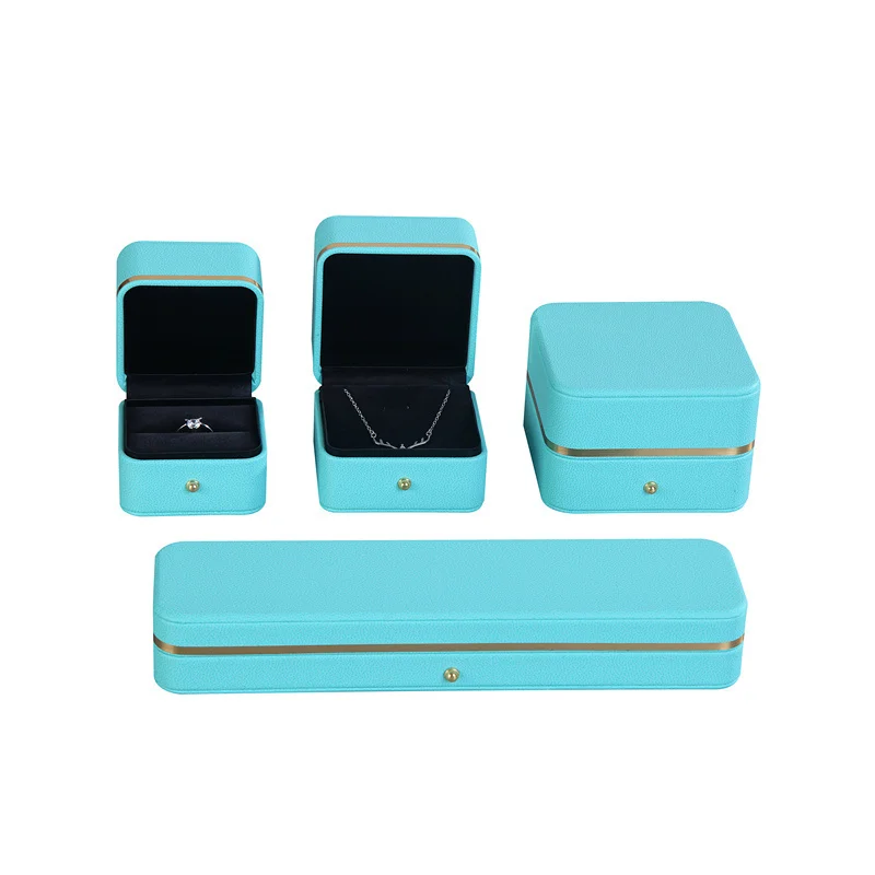 Luxury Blue PU leather jewelry packaging set gift ring boxes