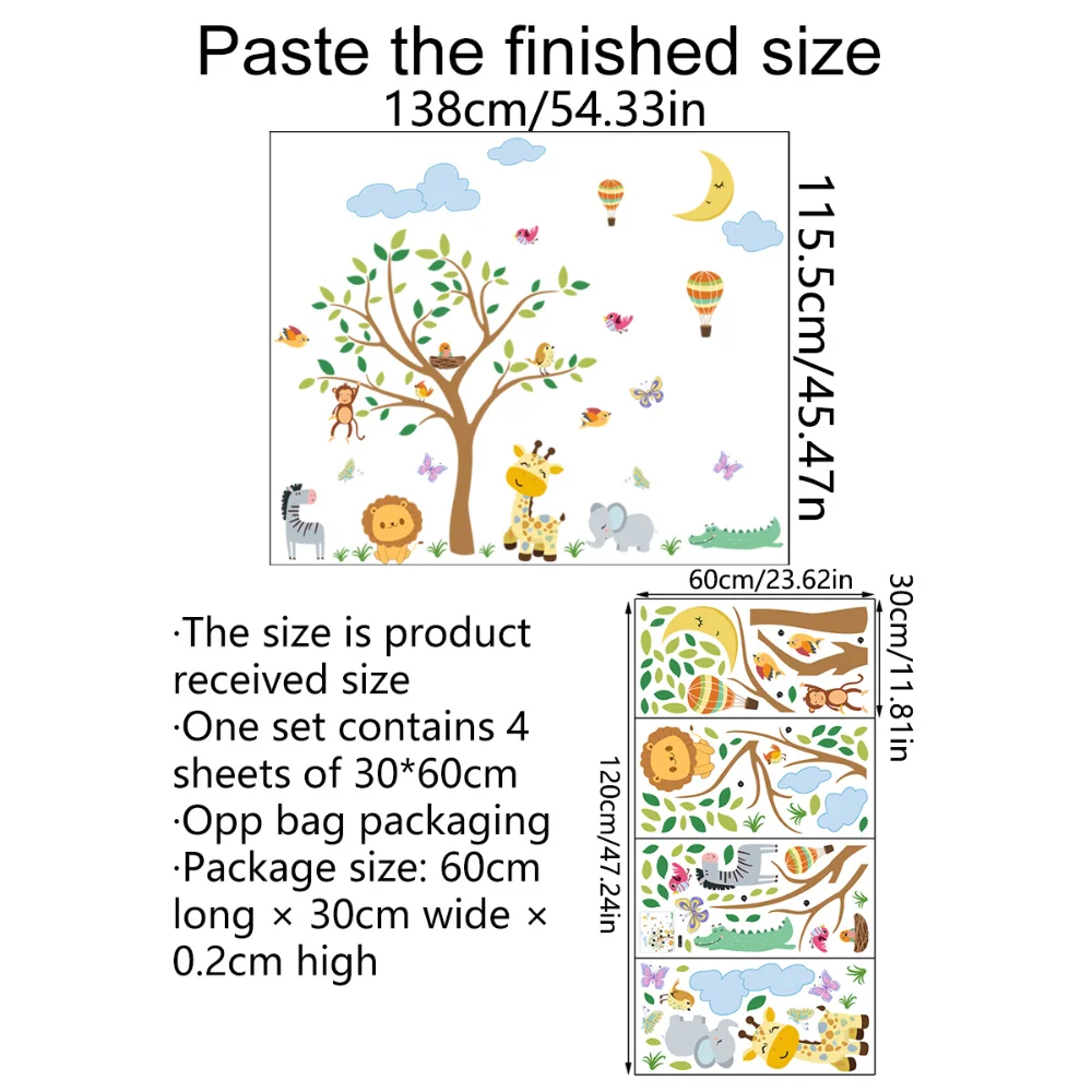 Cartoon Animals Wall Stickers Kids Room Decor Baby Bedroom Living Room Home Decorations Nursery Stickers