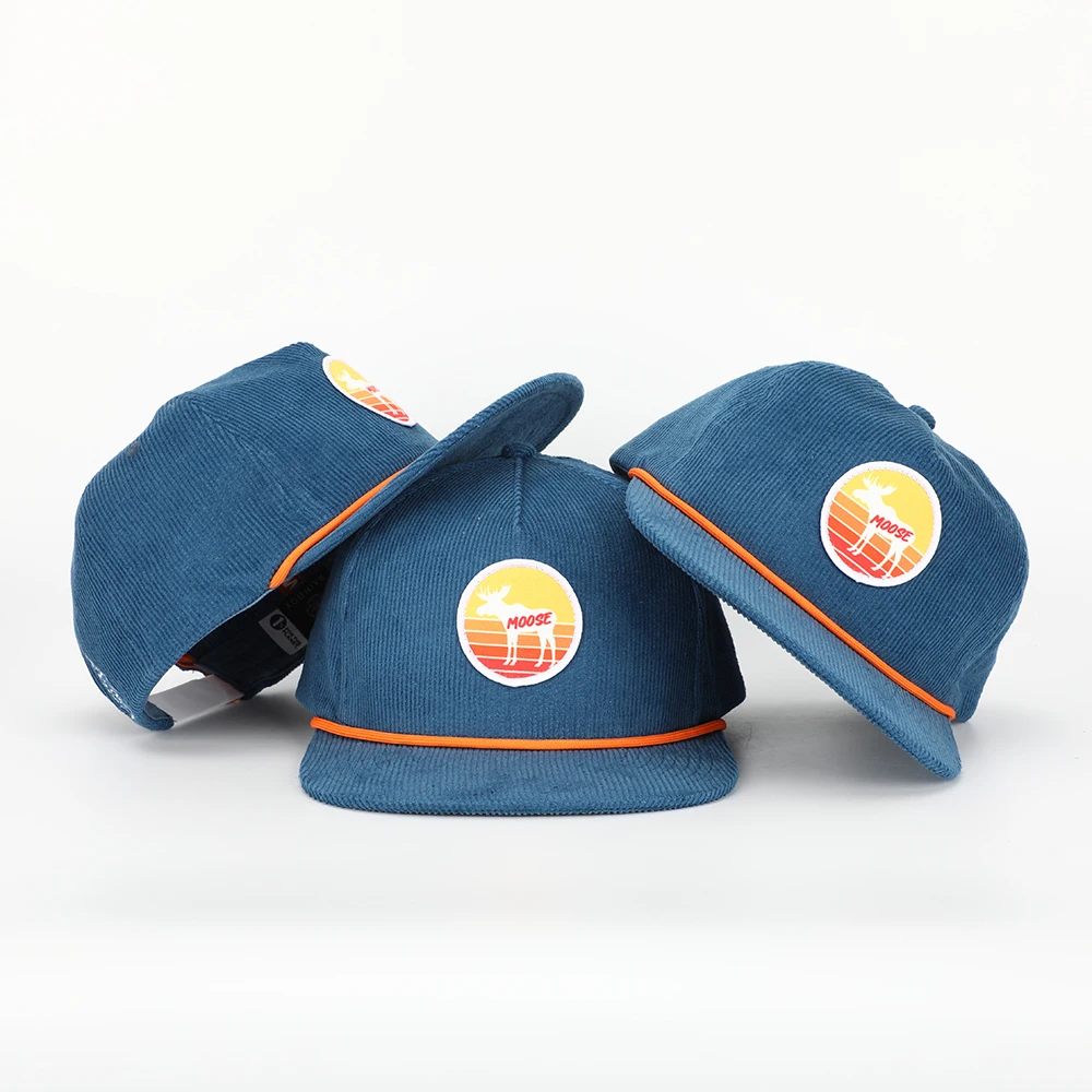 BSCI Oem Custom Embroidery Patch Logo Mens High Quality 5 Panel Unstructured Corduroy Rope Snapback Cap Hat