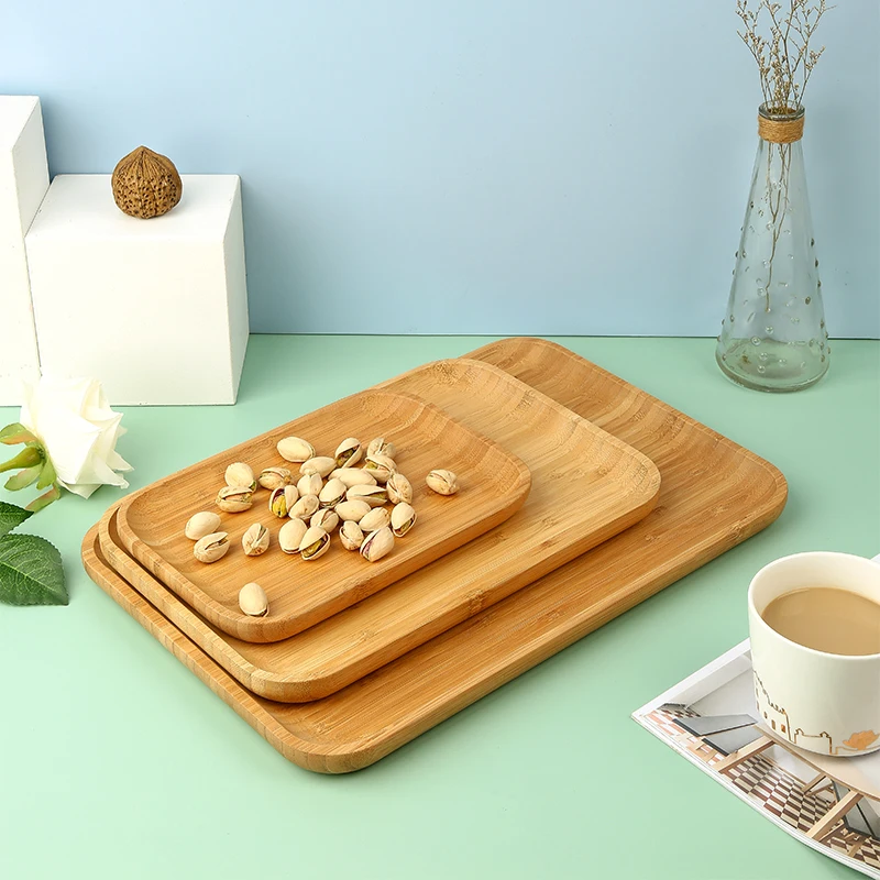 Best Sellers Rectangular Bamboo Kitchen Breakfast Dinner Food Coffee Serving Tray  3 SET
