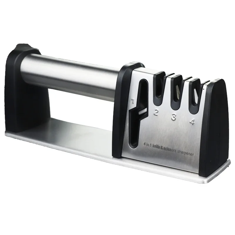 
Hot Sale Kitchen Gadget Professional 4 In 1 Knife&Scissors Sharpener With Stainless Steel Handle 