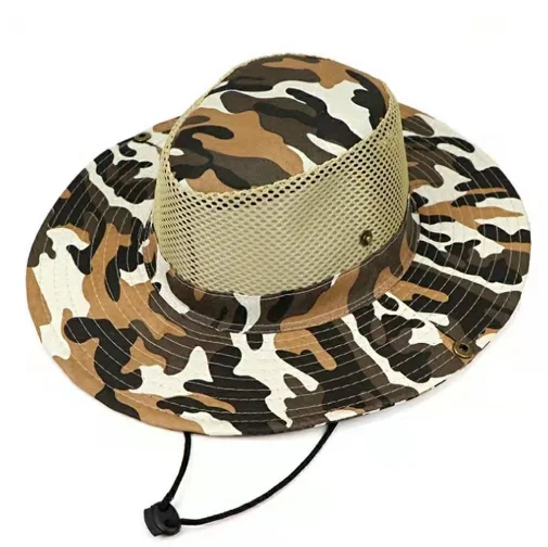Outdoor adjustable camo wide brim safari cap mesh fisherman hats bucket hats