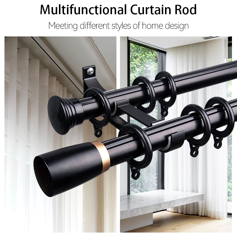 Wooden round corner brackets curtain rod for windows