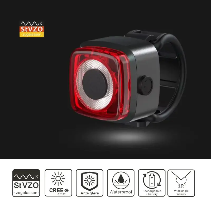 StVZO CE RoHS Waterproof Bike Light Set 100lux Anti-Glare LED Bicycle Headlights Battery Power Supply Flashlights Outdoor