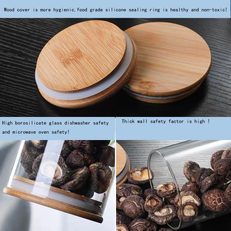 Custom Wholesale High Borosilicate Airtight 8oz 14oz Spice Storage Glass Jar With Bamboo Wood  Lid