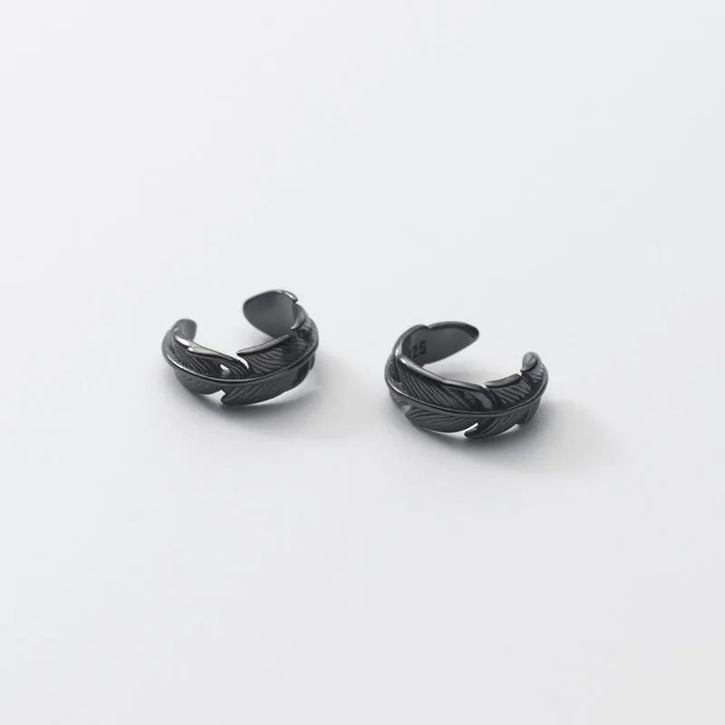 Retro Punk Style 925 Sterling Silver Feather Women Men Cuff Earrings For Women Gifts Fine Jewelry
