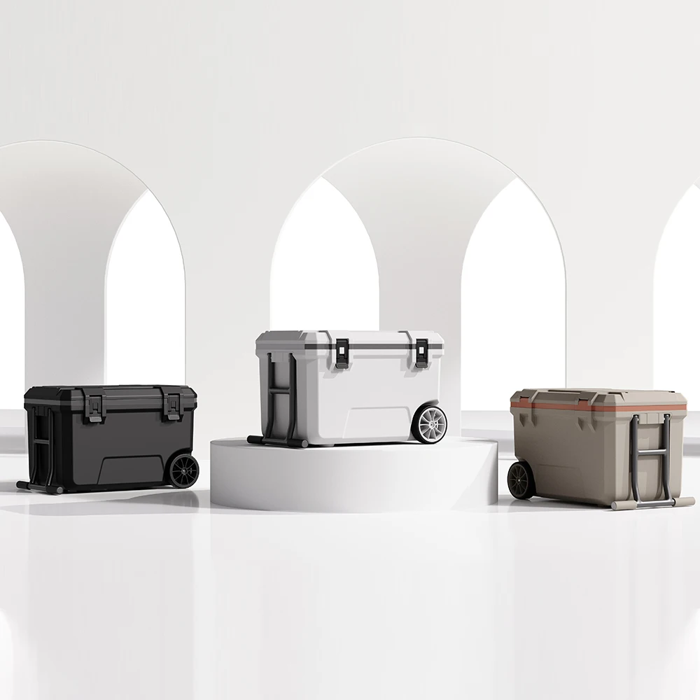 50L Wheeled Cooler Large Capacity Mobile Cooler Camping Picnic Lunch Box Food Storage Hard Cooler Box