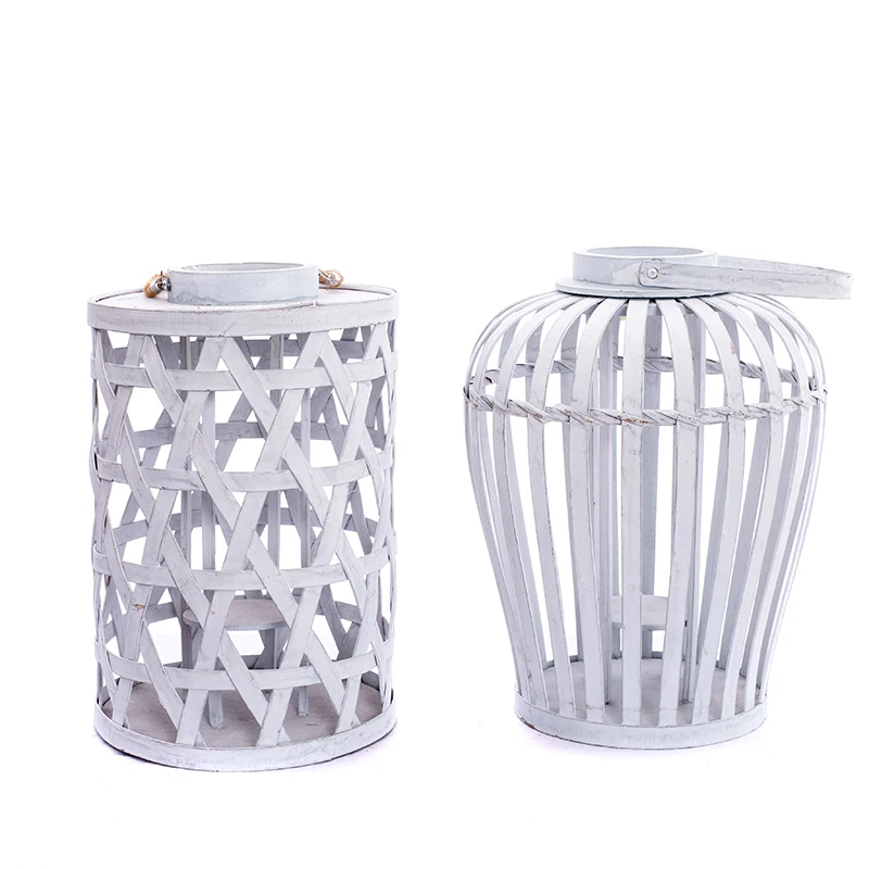 Bamboo Weaving Lantern Hanging Portable Bamboo Woven Candle Holder Wooden Lantern For Home Decor