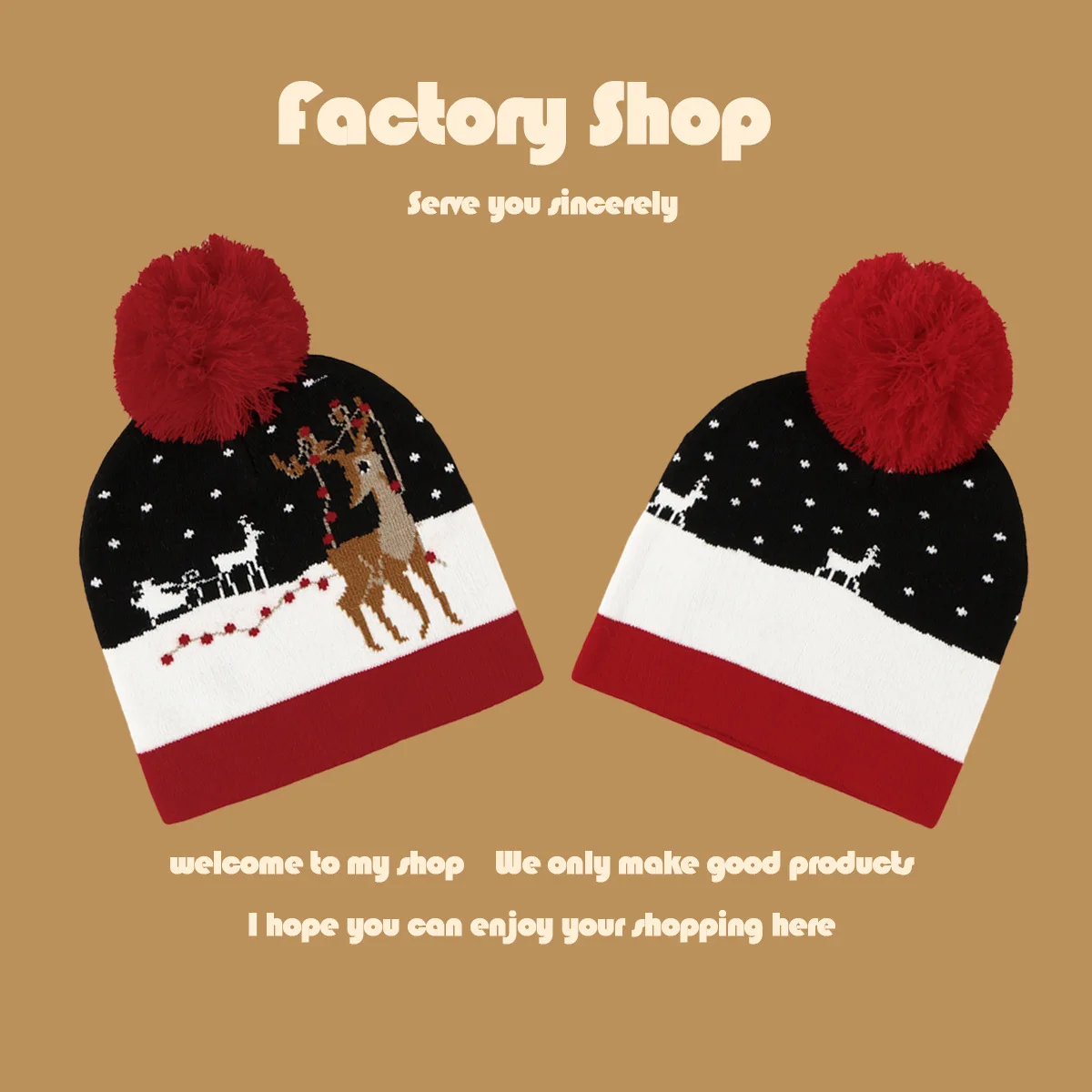 Christmas Pattern wool hat vintage British Style fashion cotton knitting hat with pom pom outdoor winter hats Wholesale