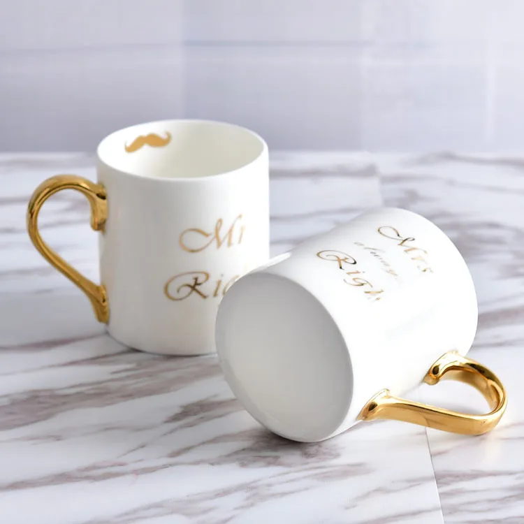 
China custom porcelain gold handle cup personalized ceramic white mugs manufacturer with logo 
