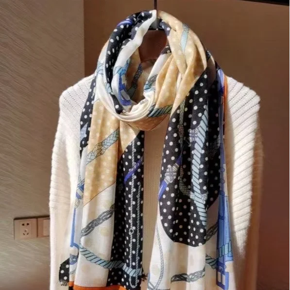 Best Sale Custom Branded Year Round Wool Stain Silk Shawl Scarf For Women