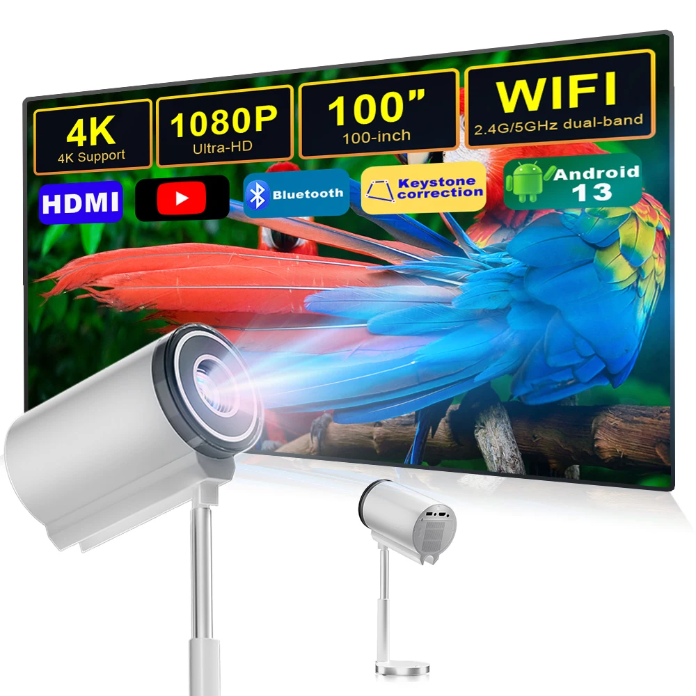 Smart Mini Projector  Android 13 Full HD Projector Native 1080P 4K Support 5G WiFi Home Movie Projector
