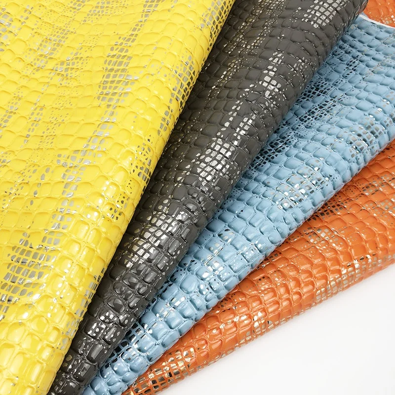 Glossy Embossed Crocodile Gold Film Foil PVC Faux Leather For Handbag