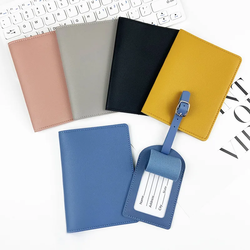 Wholesale Custom LOGO PU Leather Travel Set Passport Holder Luggage Tag Set for Business Gift Customization Passport Cover