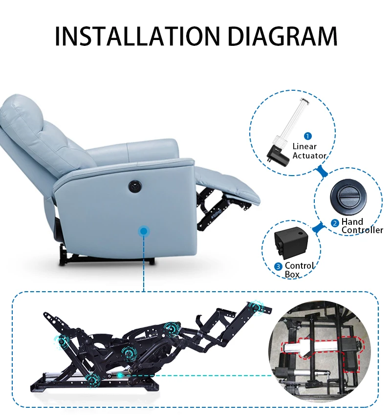 Продажа с завода, 24 В, 6000 Н, линейный привод с большой нагрузкой, детали для электрического кресла с откидывающейся спинкой