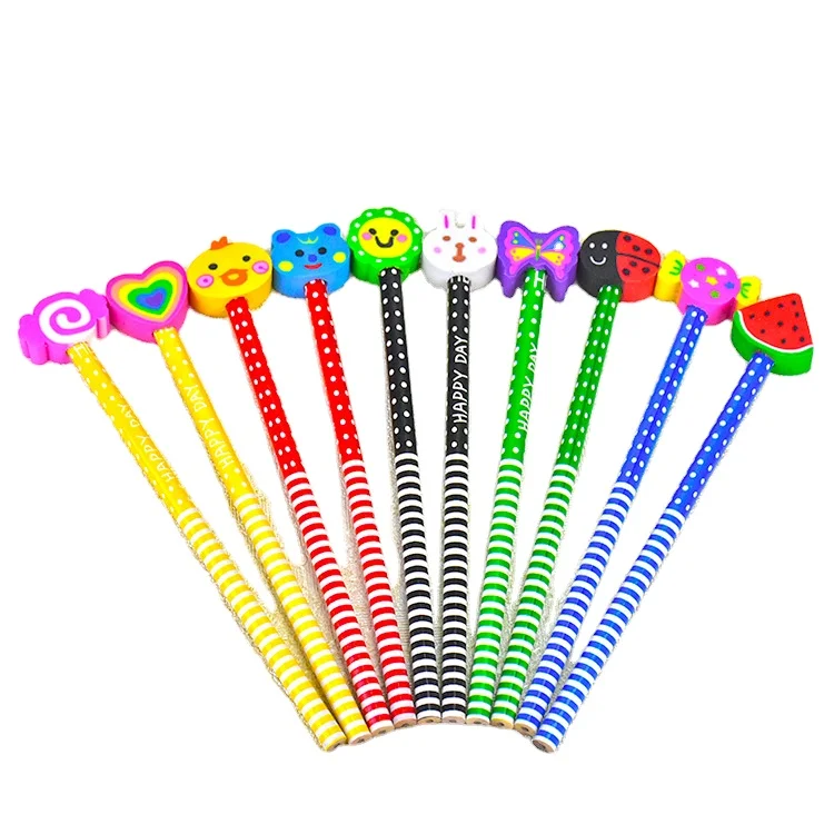 Hot Sell 2023 Cartoon Wood Pencil Children Personalized Pencils with Cartoon Eraser Topper Fancy Pencils For Kids