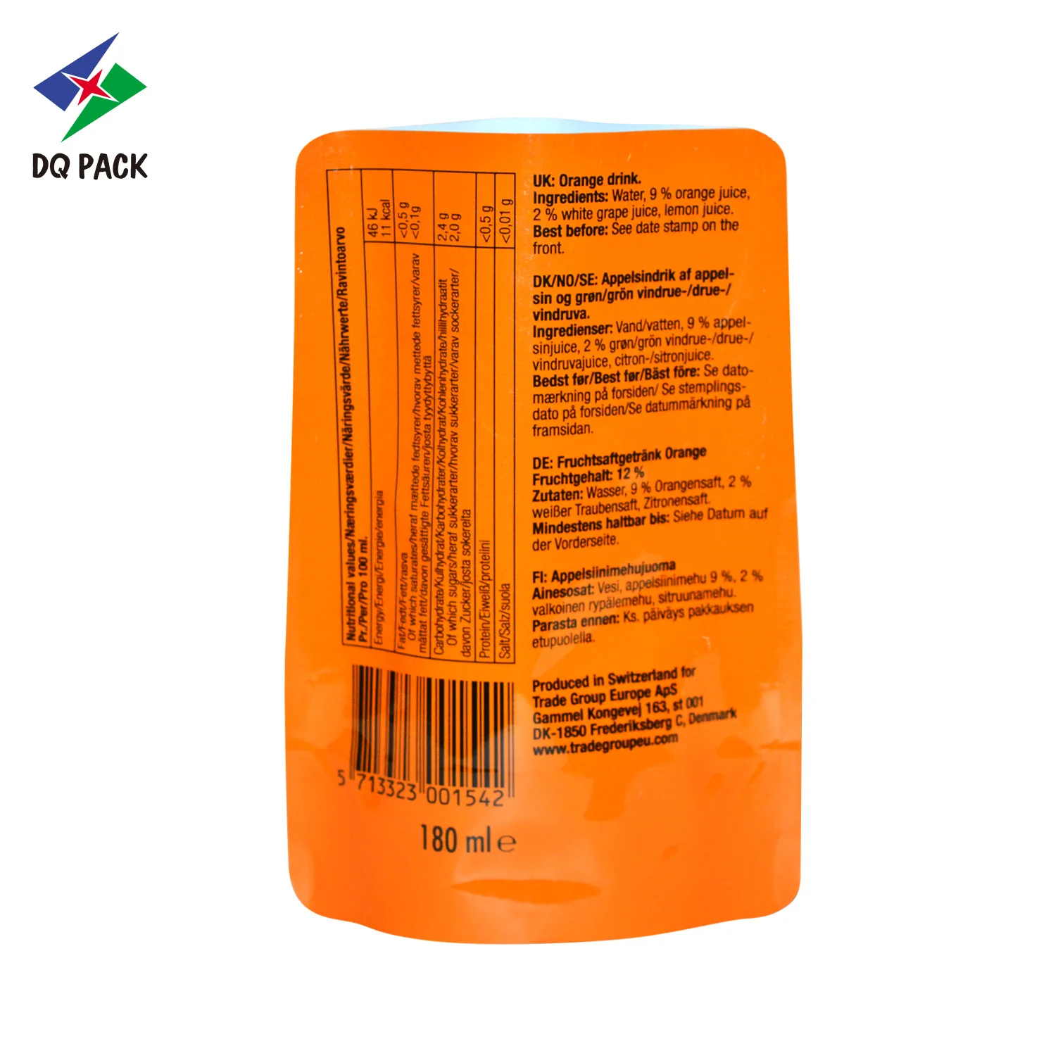 DQ PACK Custom Design Kid Juice Drink Beverage Packaging bag with straw hole