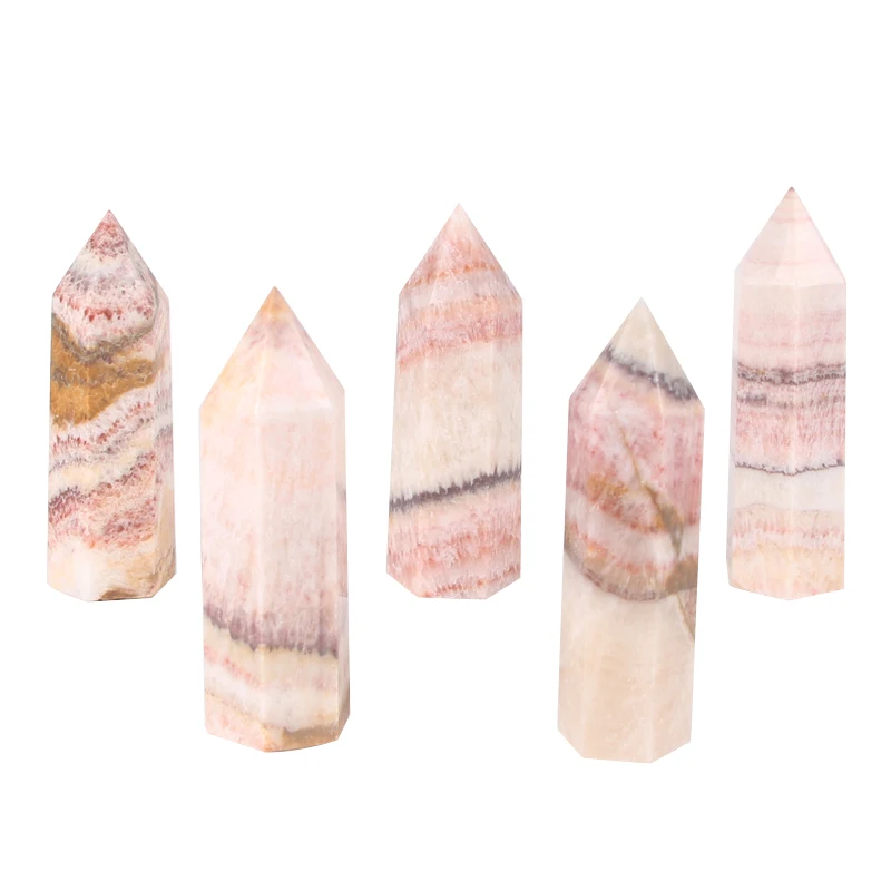 Wholesale Natural Healing Crystal Point Polished Rhodochrosite Wand Reiki Quartz Rod for Home Decoration