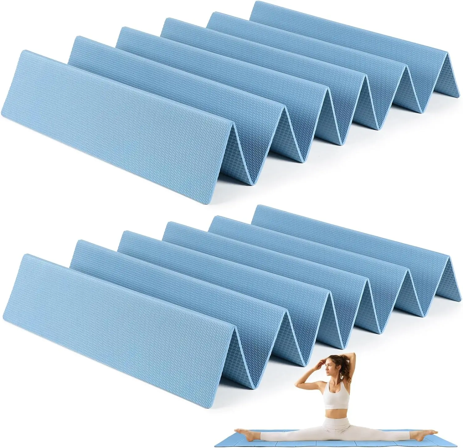 JIKE TPE Foldable Yoga Mat,Pilates Mat Foldable Easy to Carry to Class Beach Park Travel Picnics Folding  yoga Mat,Light blue
