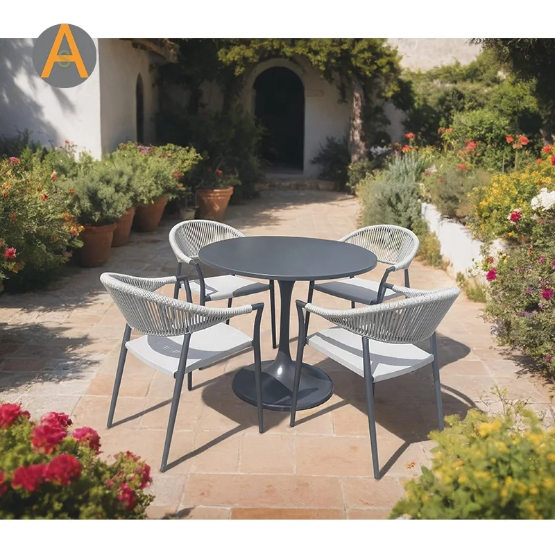 Commercial Hotel restaurant furniture Aluminum ceramic marble top garden outdoor dining table
