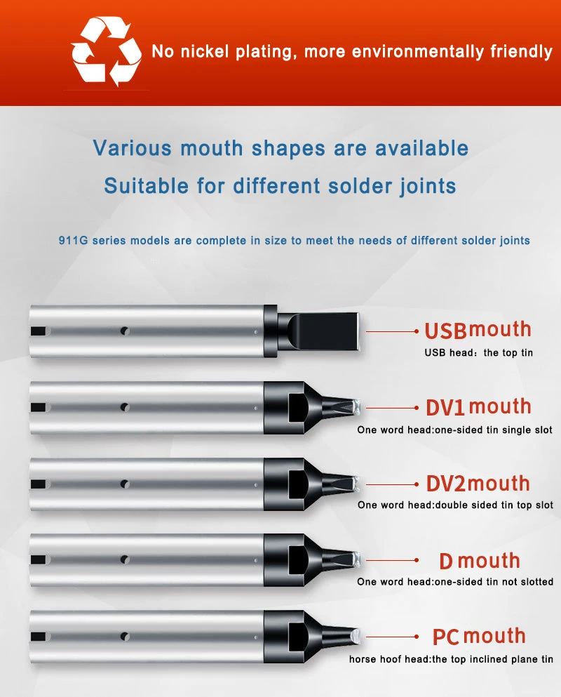 Long Life Lead-free 911G Series Soldering Tips for Soldering Station Iron robotic soldering bits