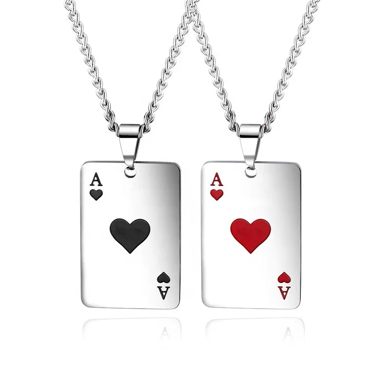 
Newest Design Hip Hop Stainless Steel Poker Pendant Winner Playing Cards Necklace 