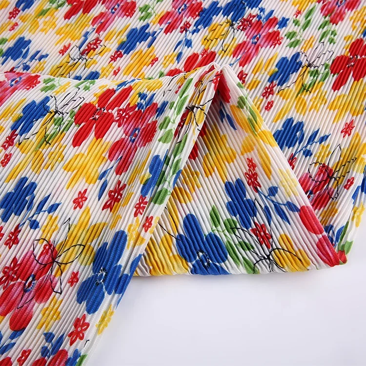 
custom floral printed chiffon pleated polyester dress fabric pleated 