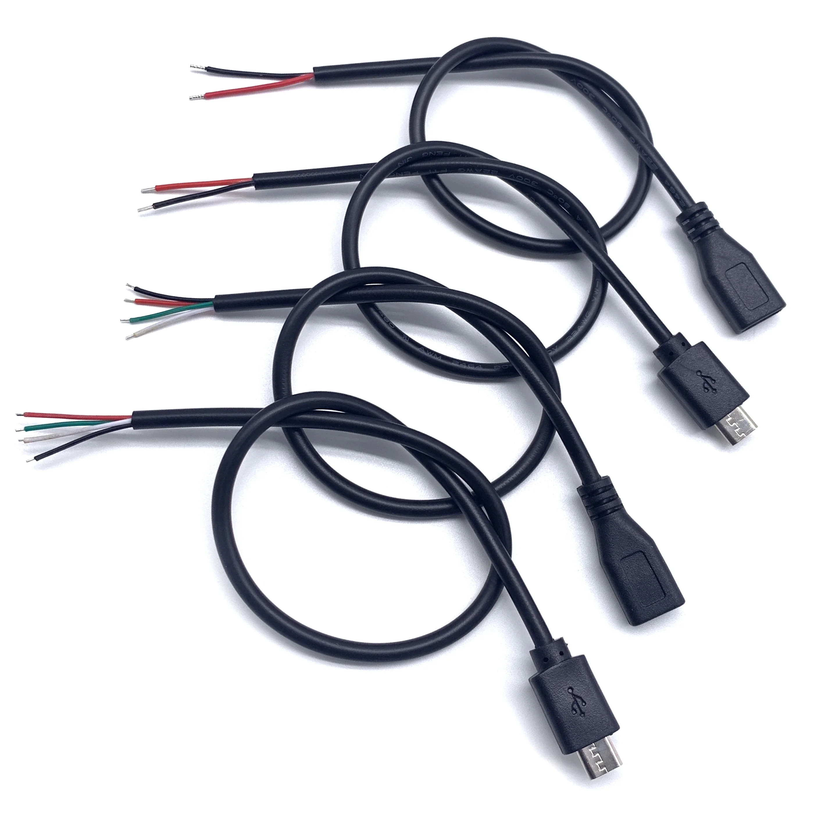 Micro male female 2 Core 4 Core 0.3m 1m Customize USB Cable Micro male Female to 4 Core Wire Open End