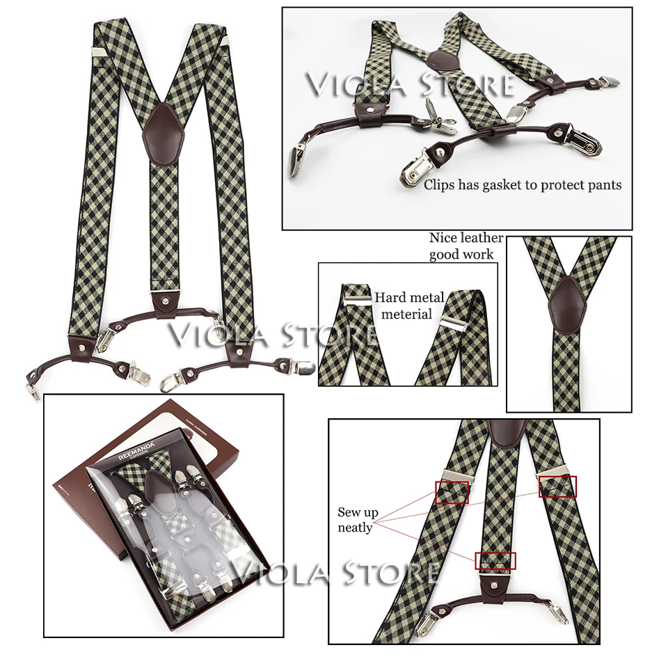 Classic 6 Clips 3.5cm Width Wide Men Suspenders Vintage Brace Luxury Trousers Strap Male Gift Accessories Daily Top Quality