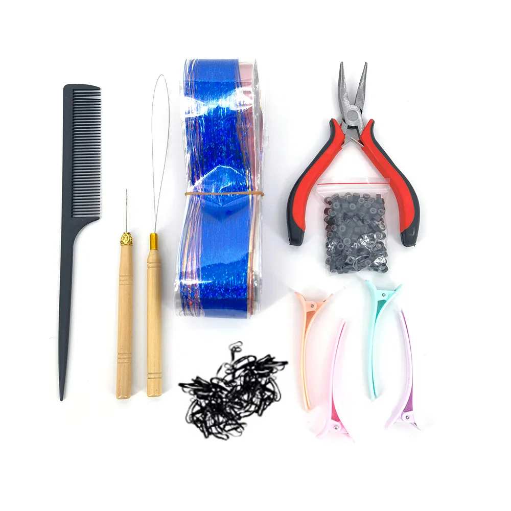 FOCSTAR Wholesale Hair Tinsel Kit Tinsel Hair Extensions Tools Kit Glittering Sparkling Shiny Hair Extensions (BTD1049)