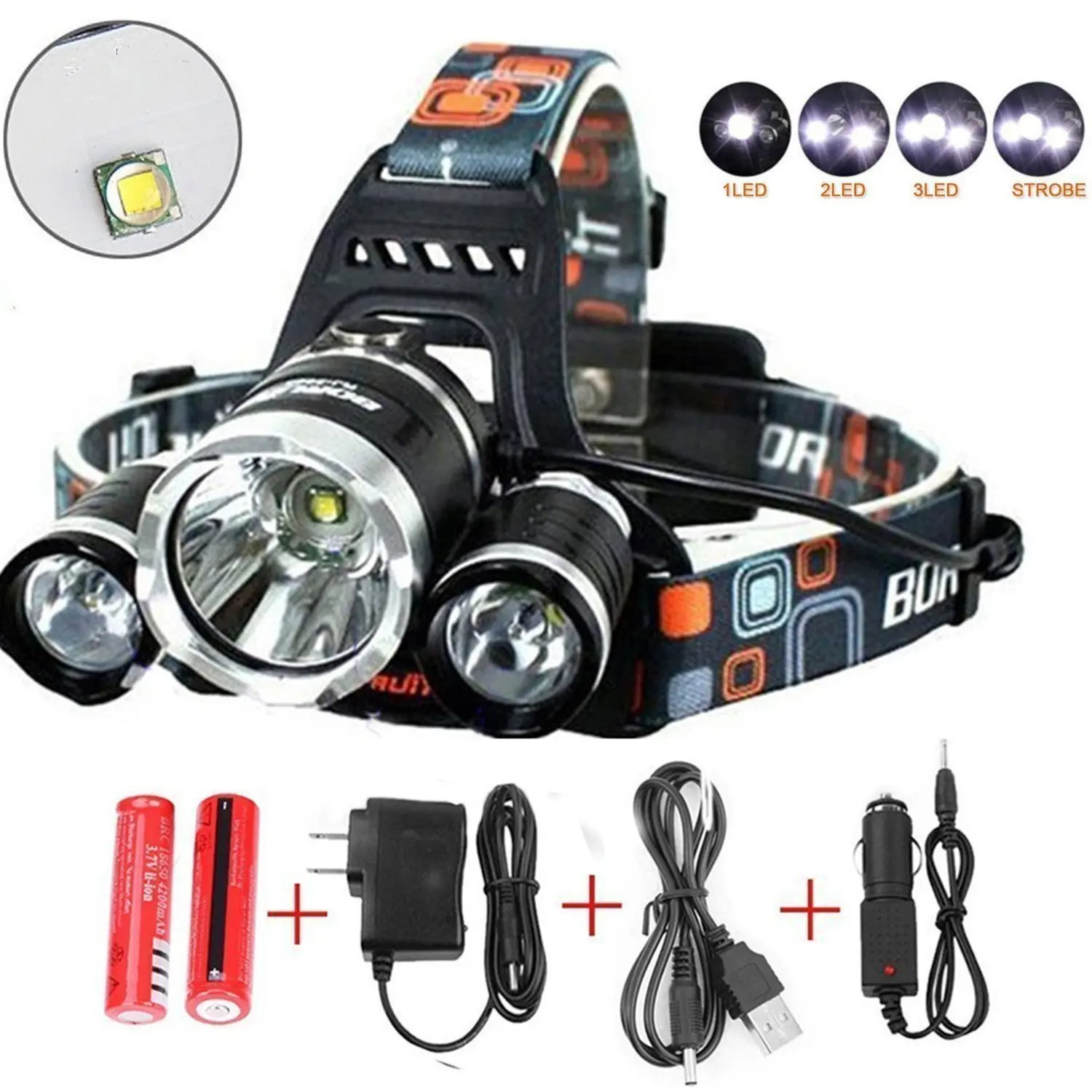 3W+10W Adjustable Headlamp USB Rechargeable Red Safety Light Headlamp With Led T6 Head Lights 18650 Lithium Head Lamps
