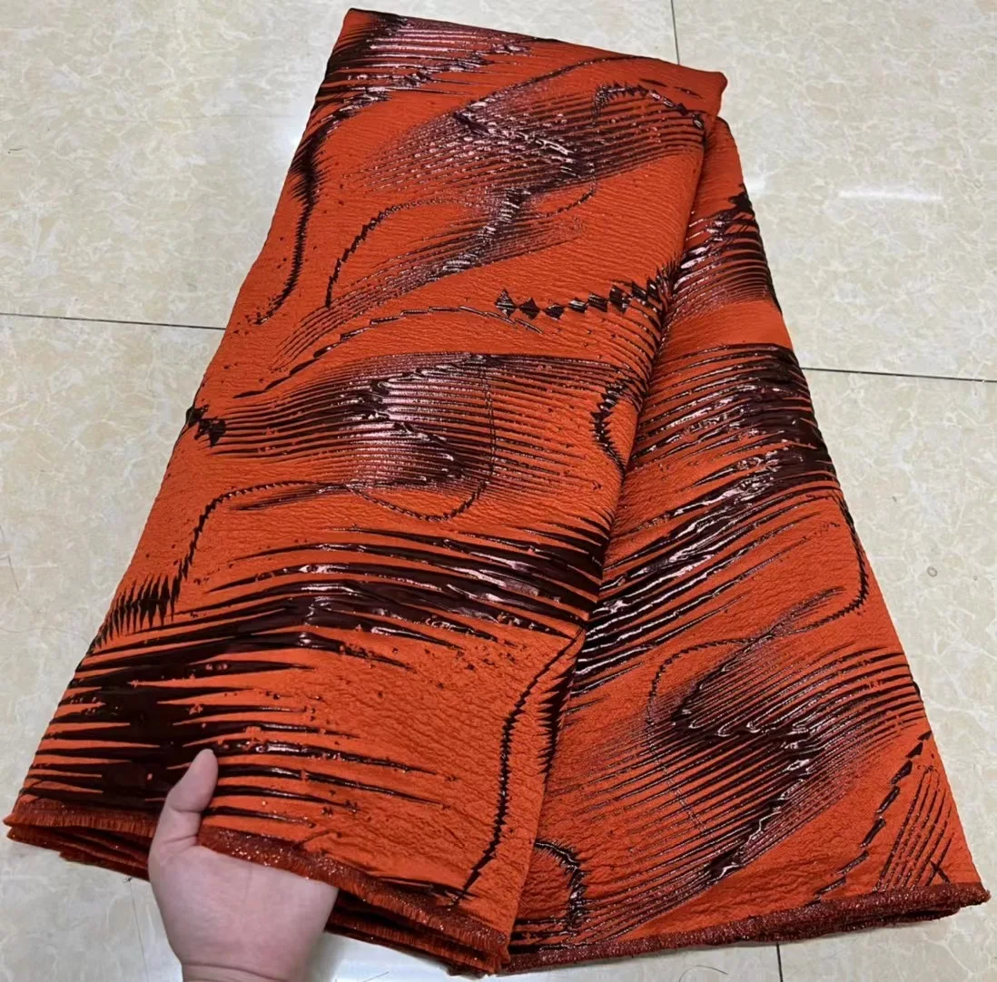 Fashion jacquard fabric new arrival african brocade lace fabrics orange jacquard lace fabric for suit