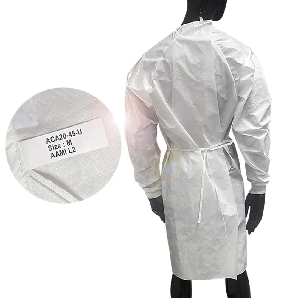 Hot Selling Cheap Wholesale Non Woven Disposable White Aami Standard Level 2 Gown For Adult