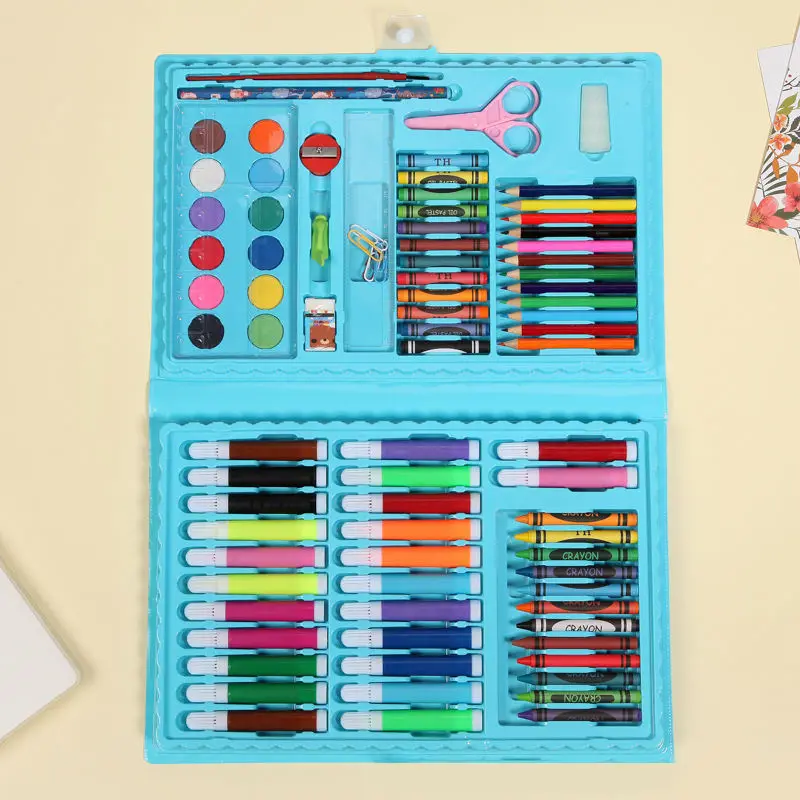 208PCS Promotional Custom Easel Artist Crayon Drawing Paint Brush Pen Student Kids Back to School Gift Kit Stationery Sets