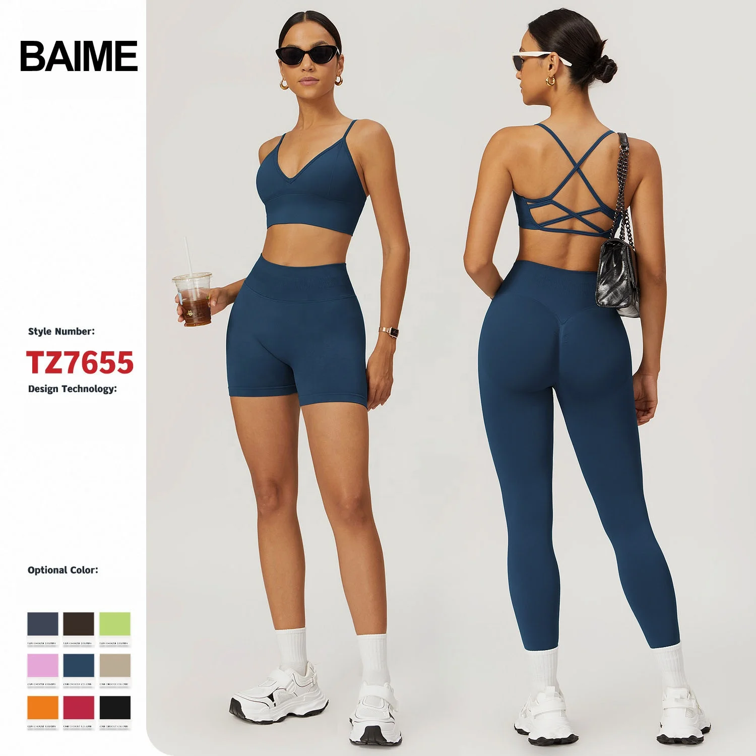 BAIME New Seamless Knitted High Waist Butt Lifting Leggings Women Fitness Wear Workout Active Sport Gym Fitness Set Yoga Set